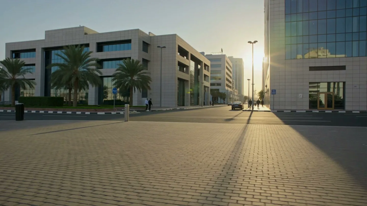 A sunlit Dubai street, an illustrative generated city scene.
